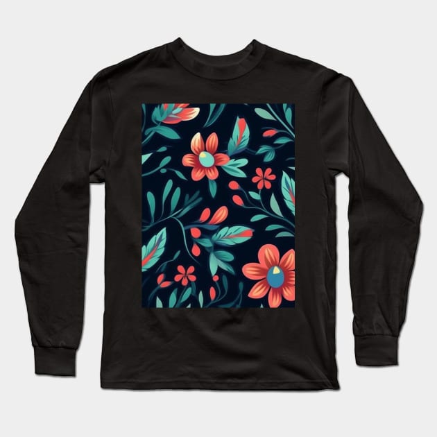 Simple Seamless Floral Pattern Flowers Texture Long Sleeve T-Shirt by AstroWolfStudio